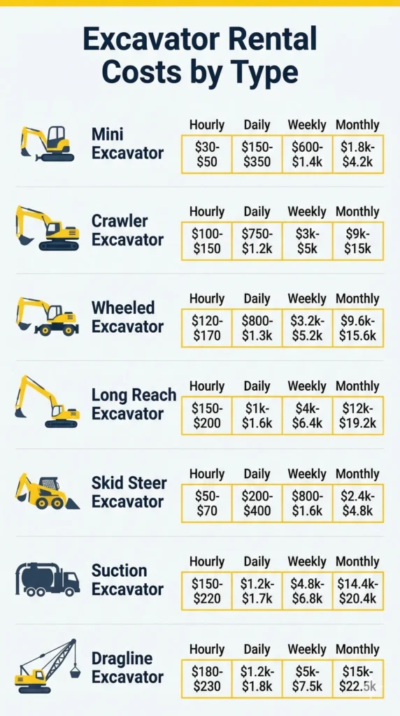 Excavator Rental Costs by Type