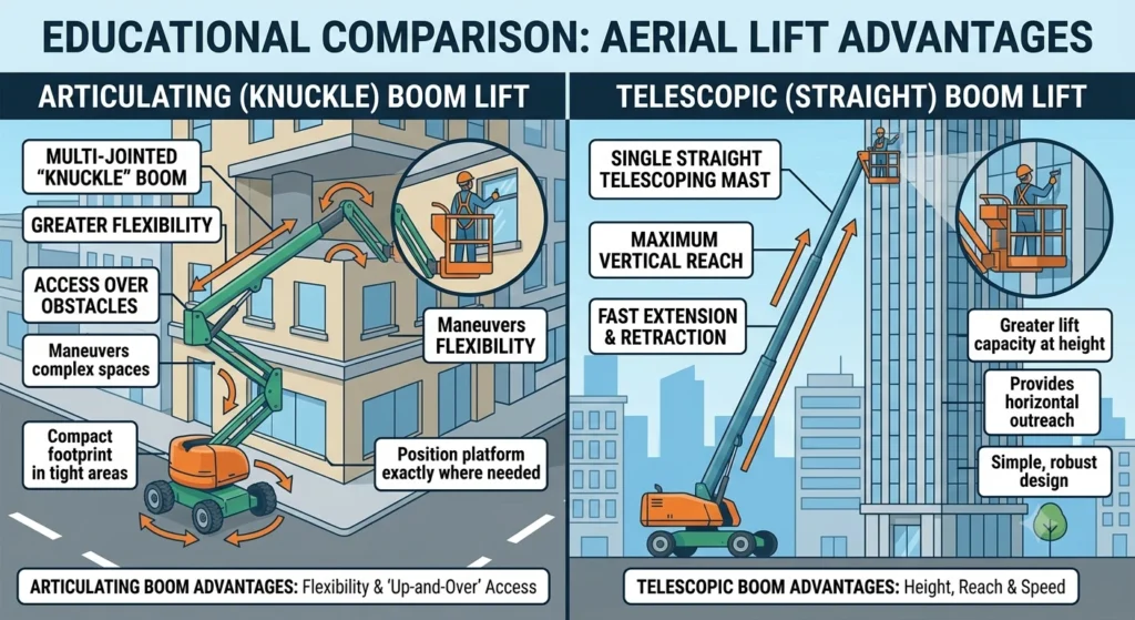 Comparison of articulating and telescopic boom lift types