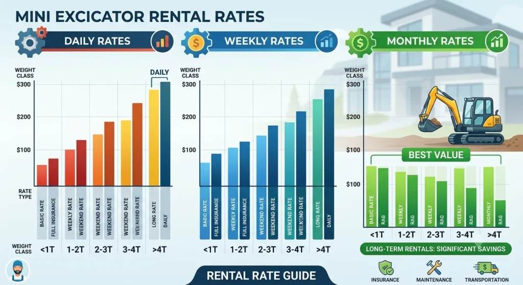 mini excavator rental rates