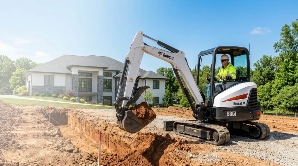 mini excavator is working on the site