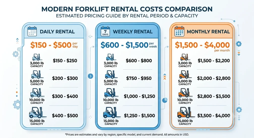 Modern forklift rental cost comparison