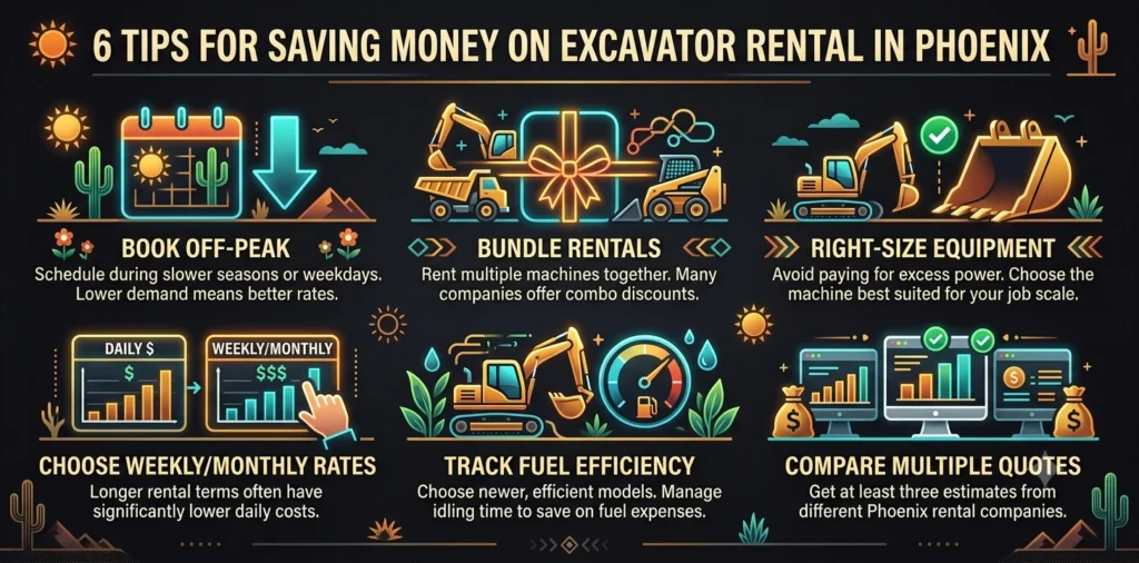 tips for saving money on excavator rental in phoenix