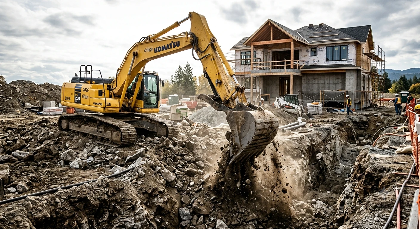 excavator working in a rocky terrain