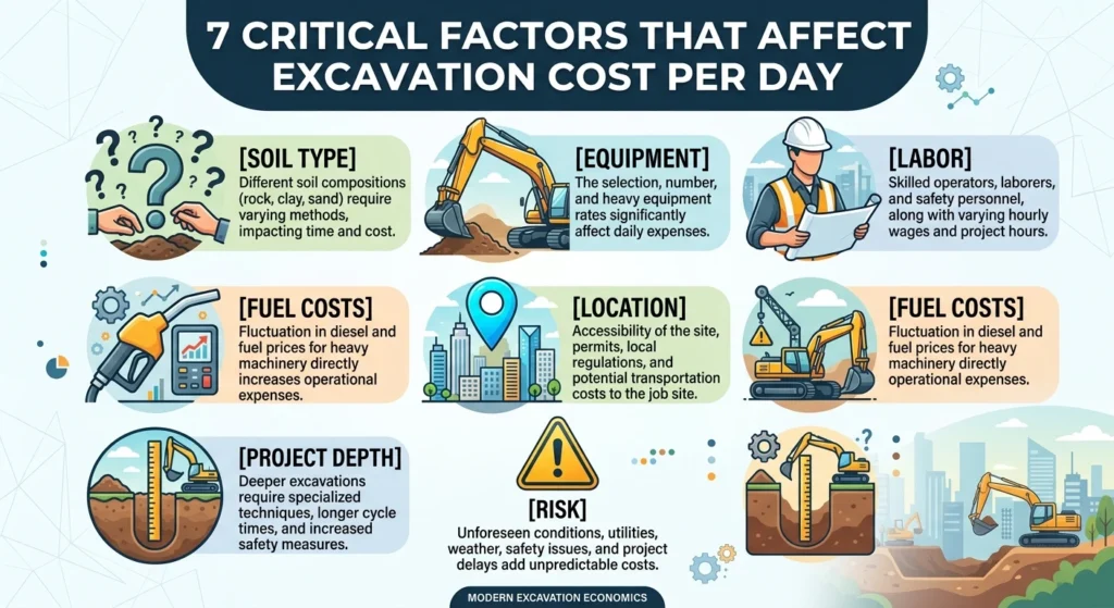 factors affecting excavation cost per day