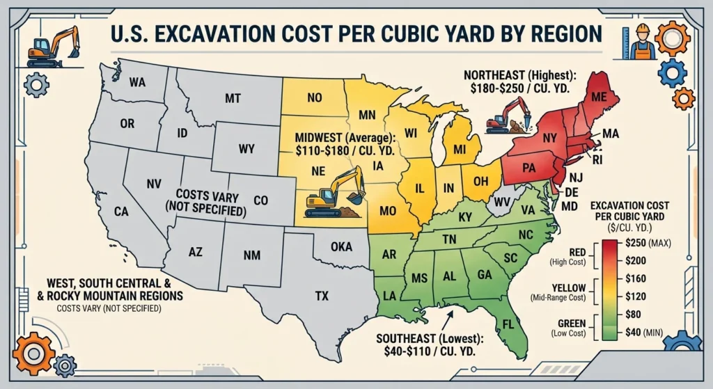 u.s excavation cost per cubic yard by region