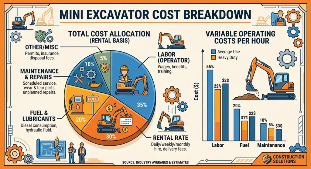 mini excavator cost breakdown