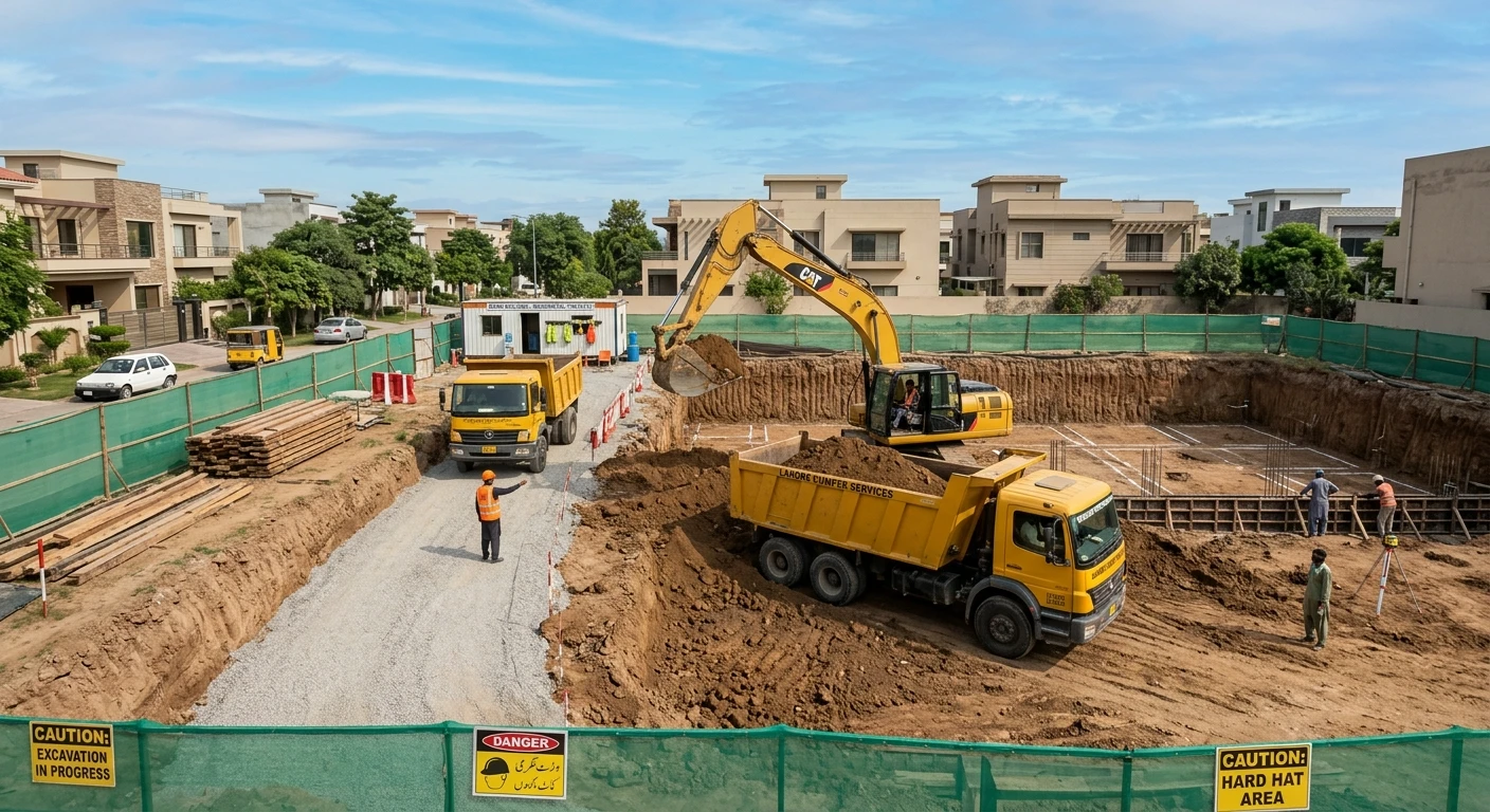 excavator working in the basement