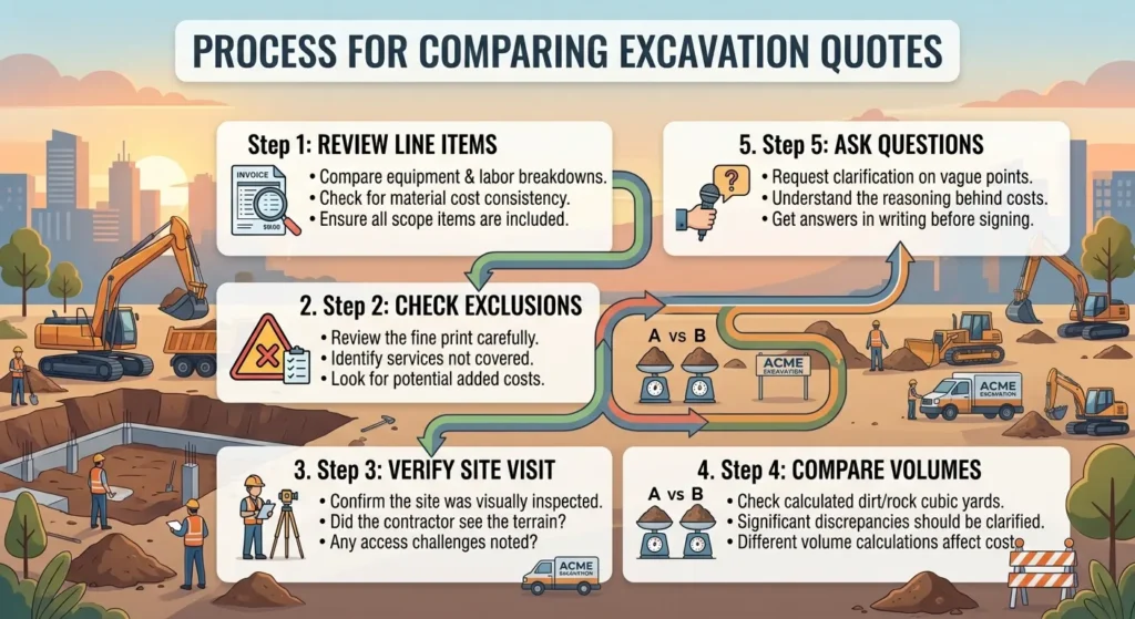 process for comparing excavation quotes