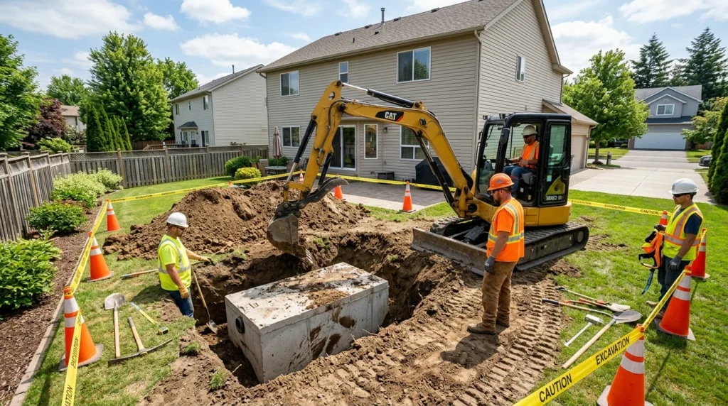 professional septic excavation in progress