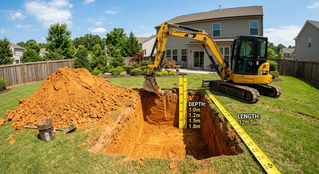 excavator digging hole for pool