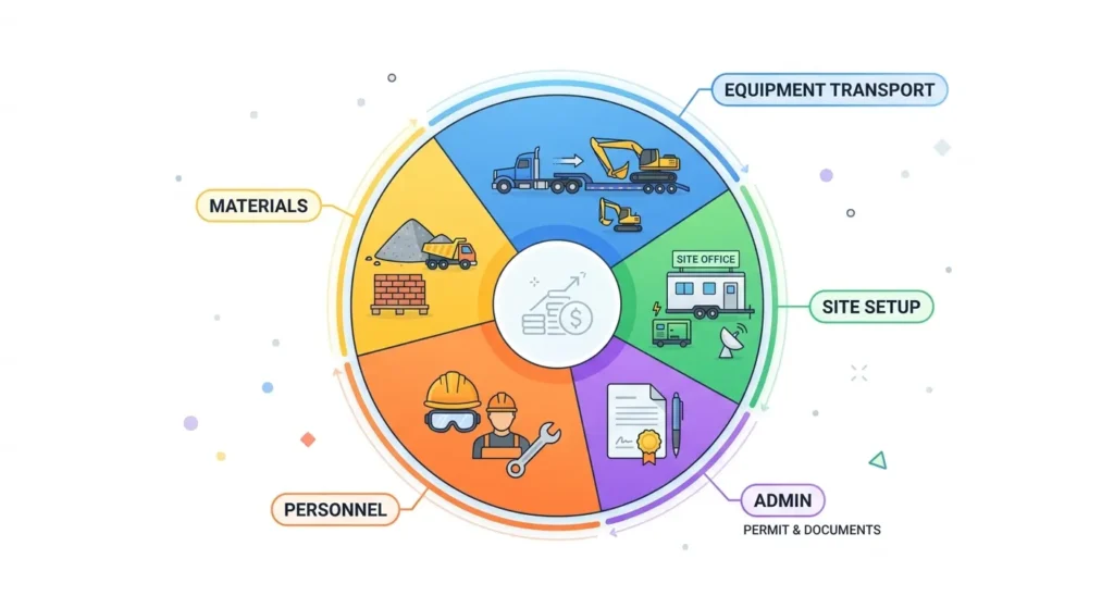 Infographic-style illustration showing five cost categories