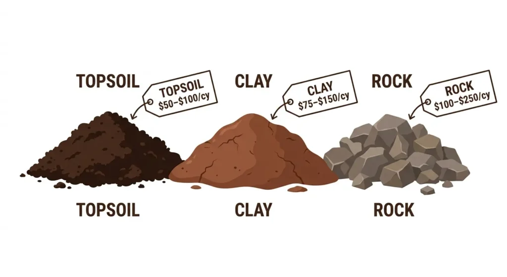 labeled piles of soil