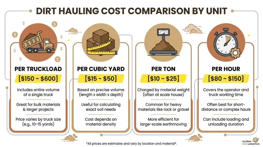 How Much Does Dirt Hauling Cost?Dirt hauling cost comparison by unit
