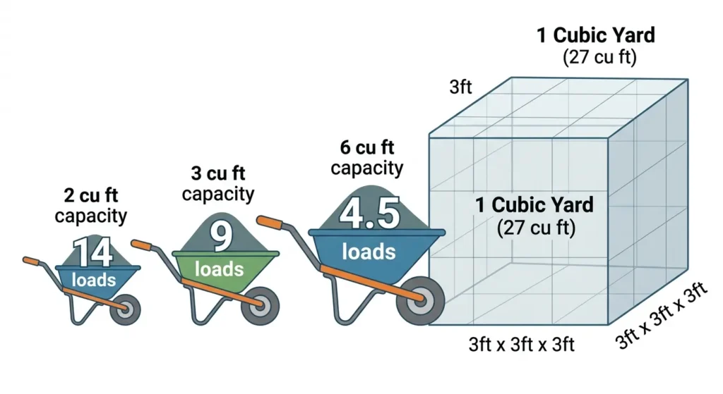 three wheelbarrows of different sizes