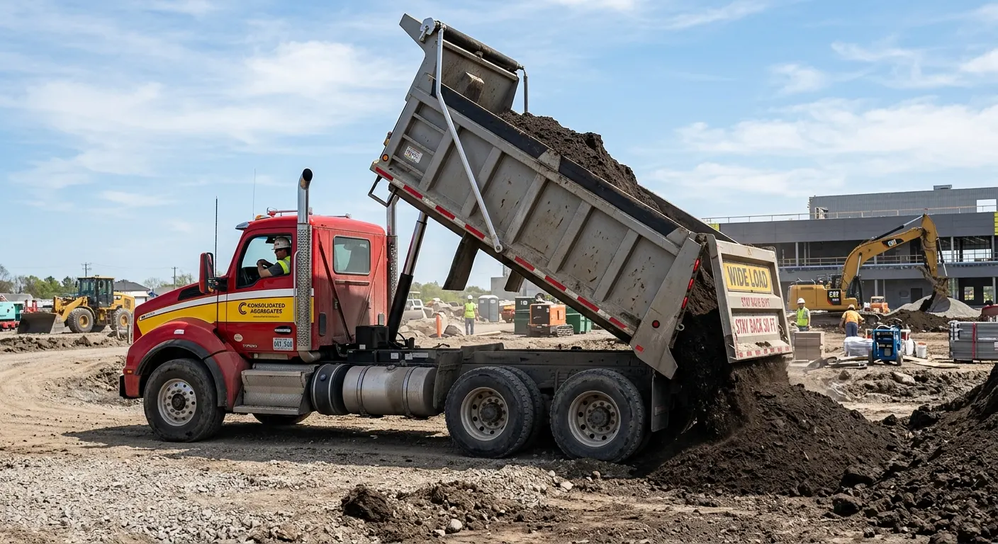 A tandem-axle dump truck
