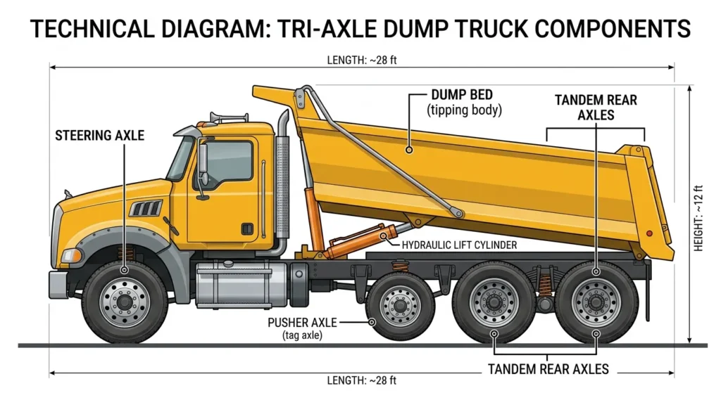 Tri axle dump truck