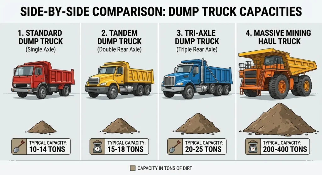 SIDE BY SIDE COMPARISON of dump truck capacities