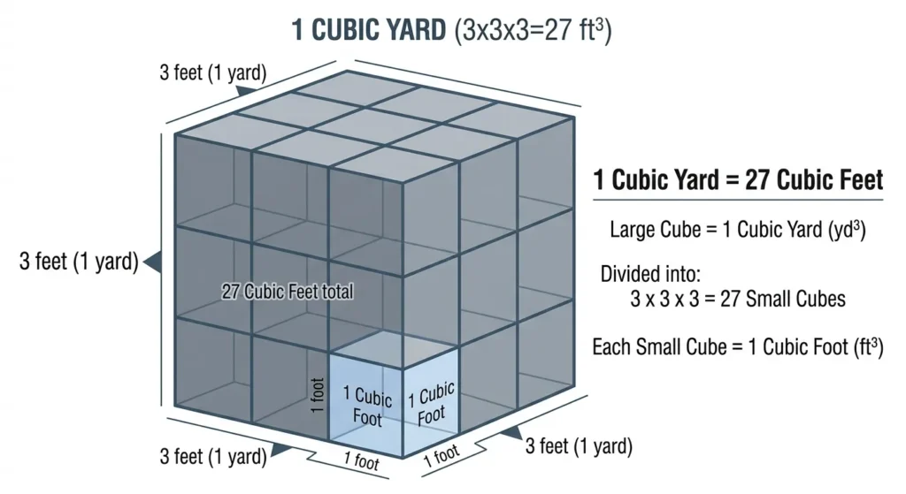 a large cube representing one cubic yard